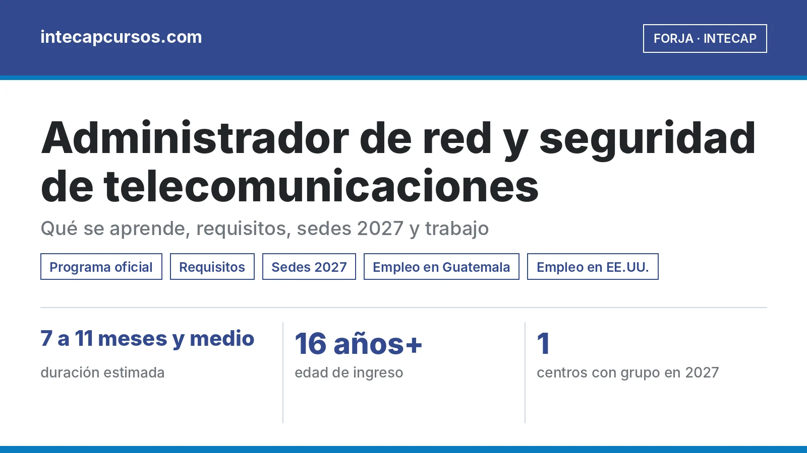 Administrador de red y seguridad de telecomunicaciones (FORJA, INTECAP): guía de la carrera