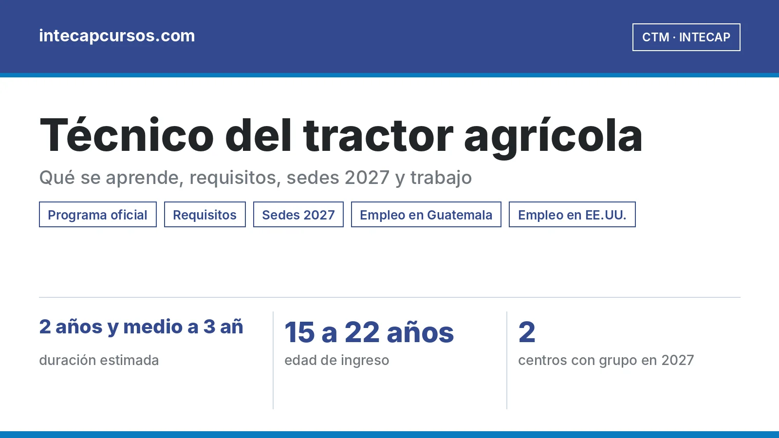 Técnico del tractor agrícola (CTM, INTECAP): guía de la carrera
