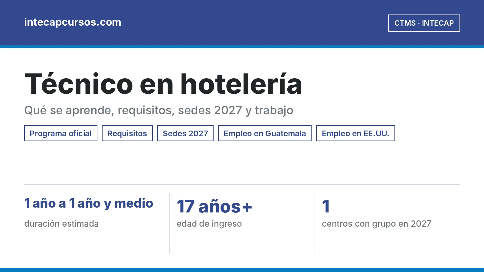 Técnico en hotelería (CTMS, INTECAP): guía de la carrera