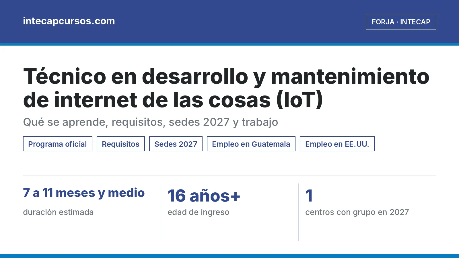 Técnico en desarrollo y mantenimiento de internet de las cosas (IoT) (FORJA, INTECAP): guía de la carrera
