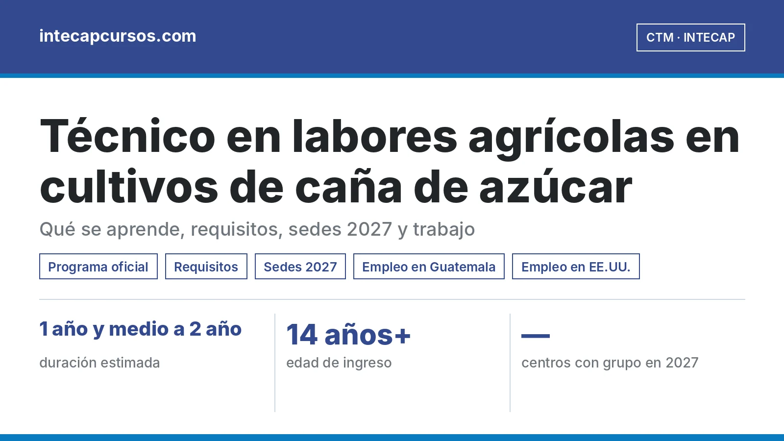 Técnico en labores agrícolas en cultivos de caña de azúcar (CTM, INTECAP): guía de la carrera
