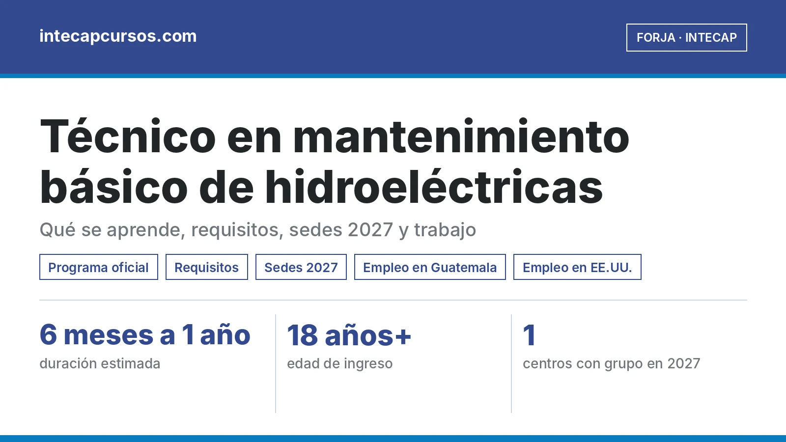 Técnico en mantenimiento básico de hidroeléctricas (FORJA, INTECAP): guía de la carrera