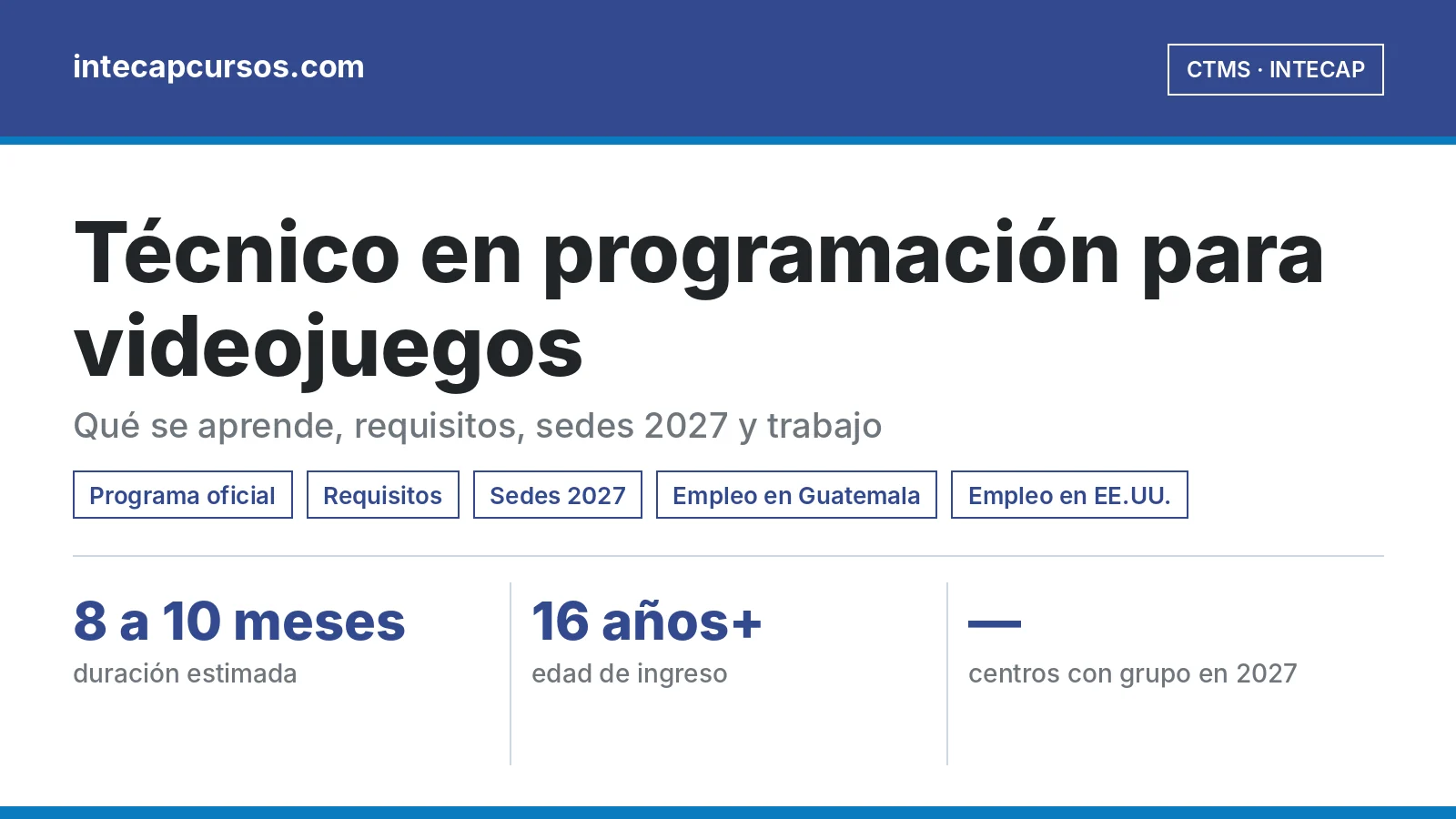 Técnico en programación para videojuegos (CTMS, INTECAP): guía de la carrera