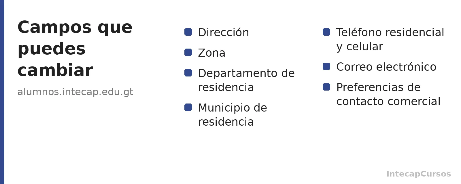 Campos que se pueden actualizar en el portal de participantes de INTECAP