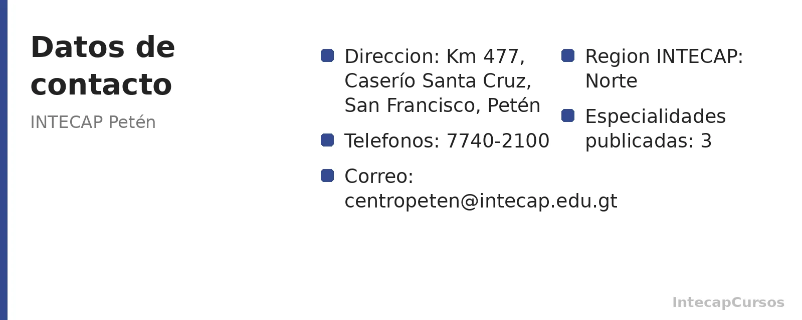 Direccion, telefonos y correo de INTECAP Petén
