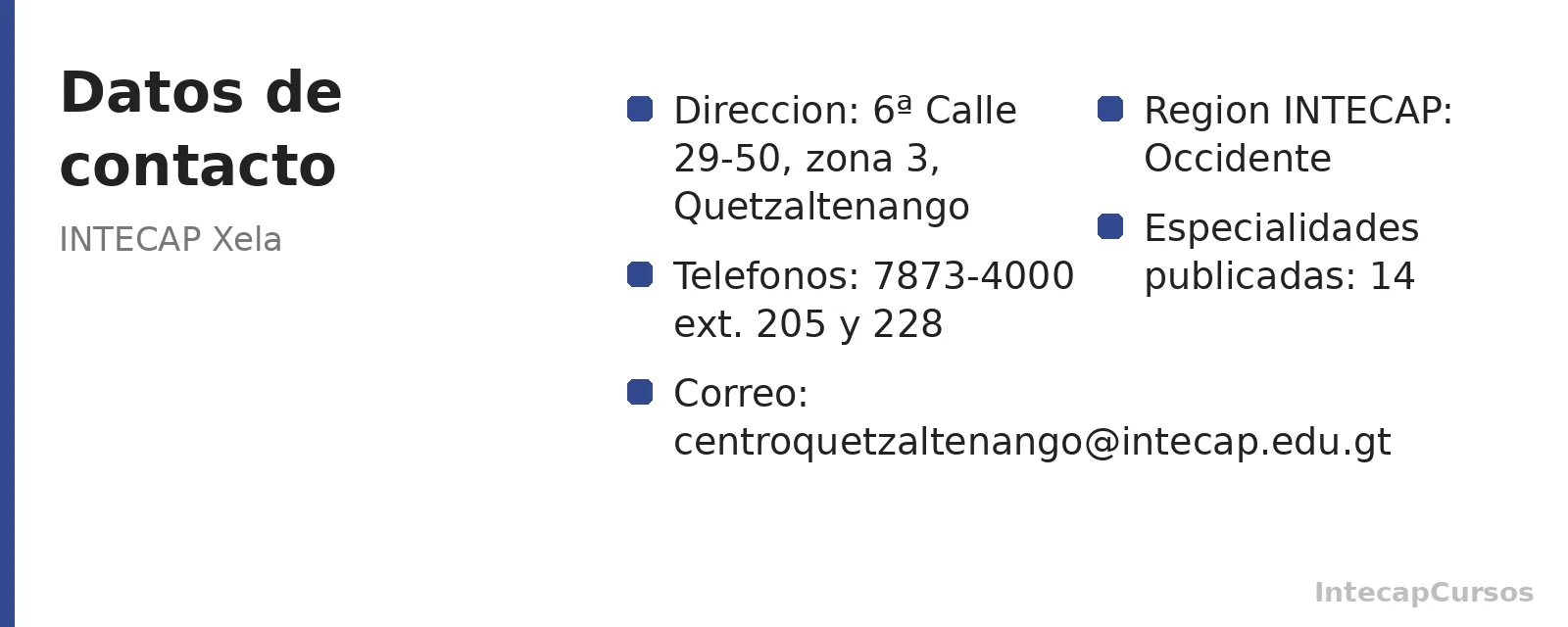 Direccion, telefonos y correo de INTECAP Xela