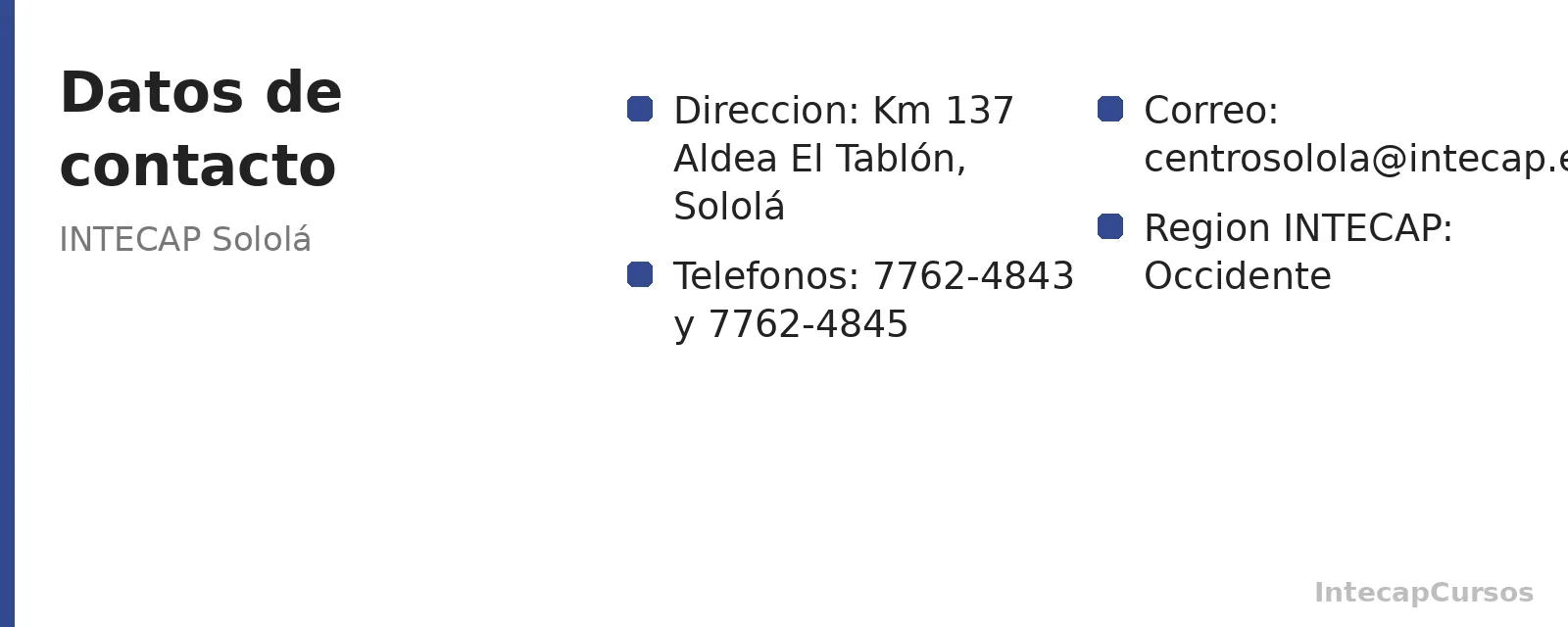 Direccion, telefonos y correo de INTECAP Sololá