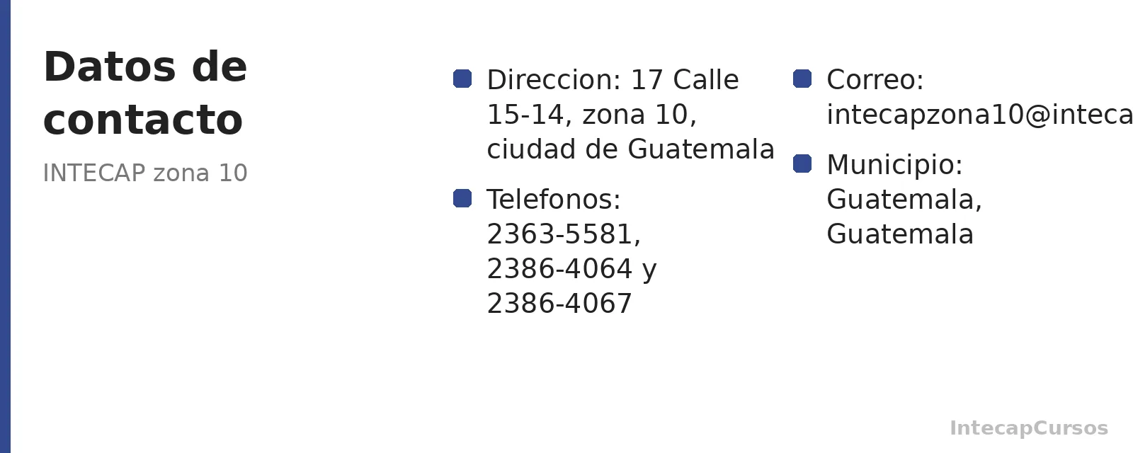 Direccion, telefonos y correo de INTECAP zona 10